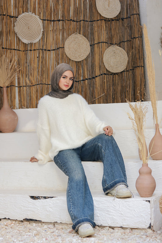 بلوفر اوفر سايز أبيض عاجي