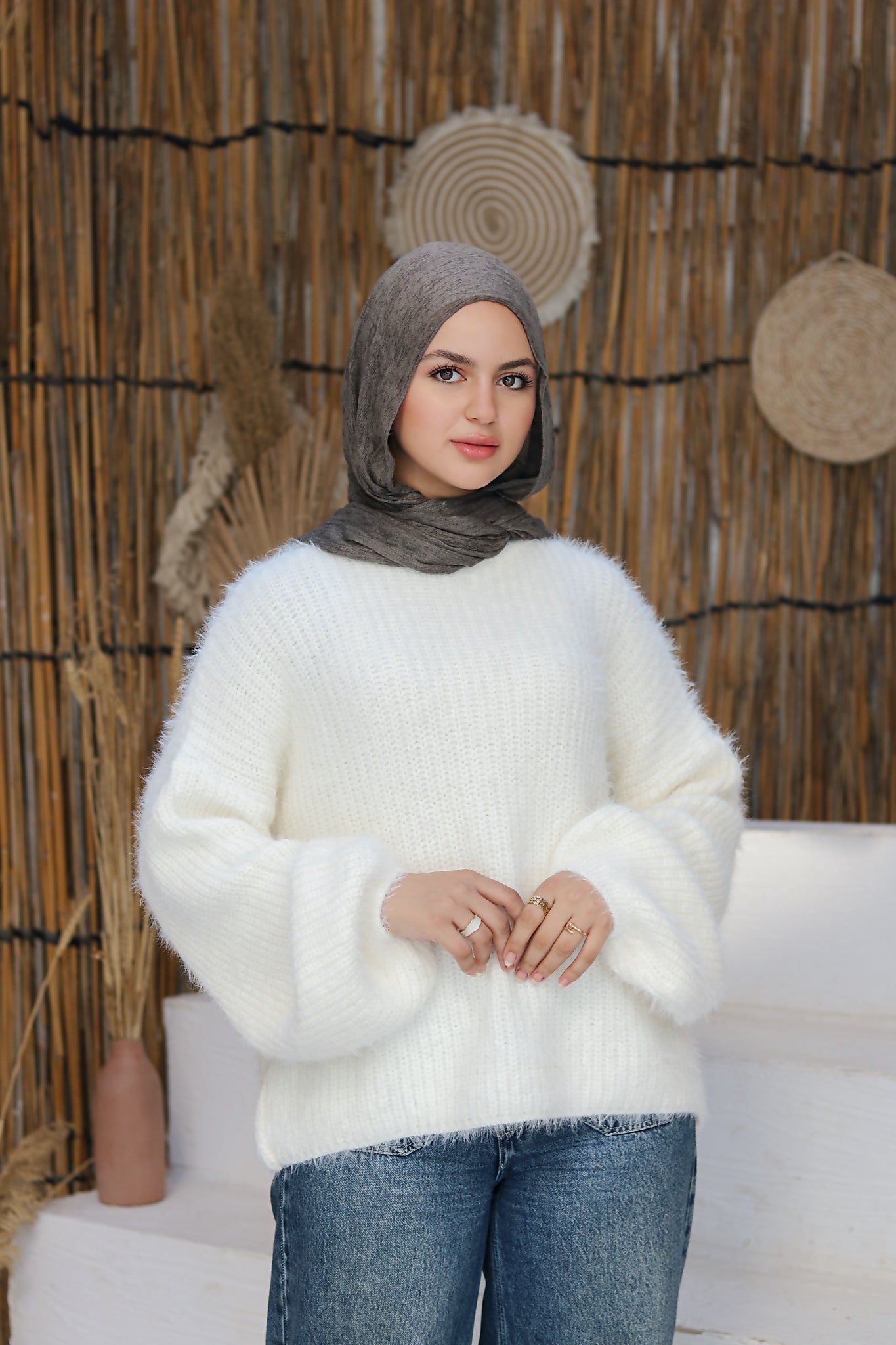 بلوفر  اوفر سايز  أبيض عاجي
