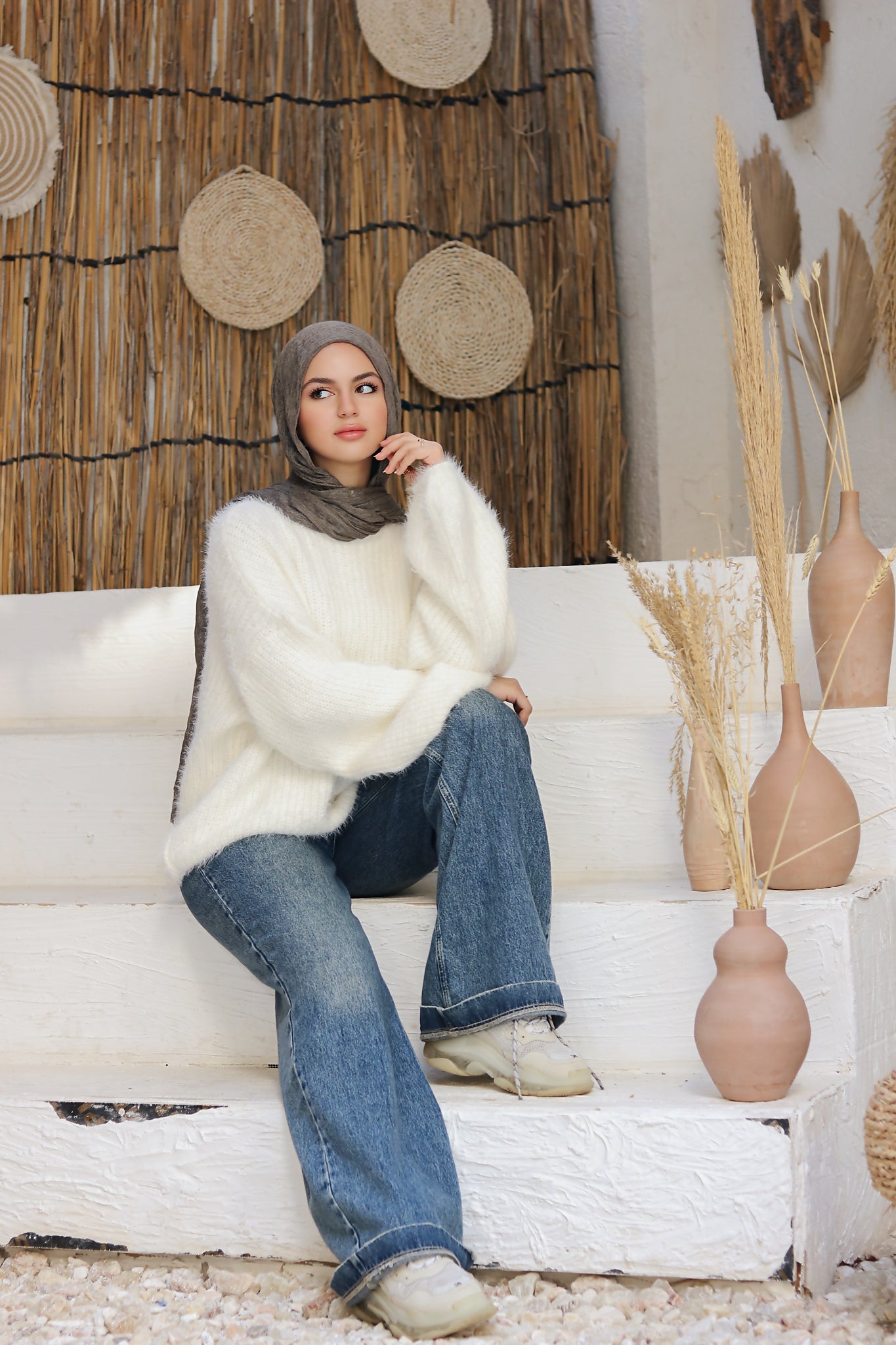 بلوفر  اوفر سايز  أبيض عاجي